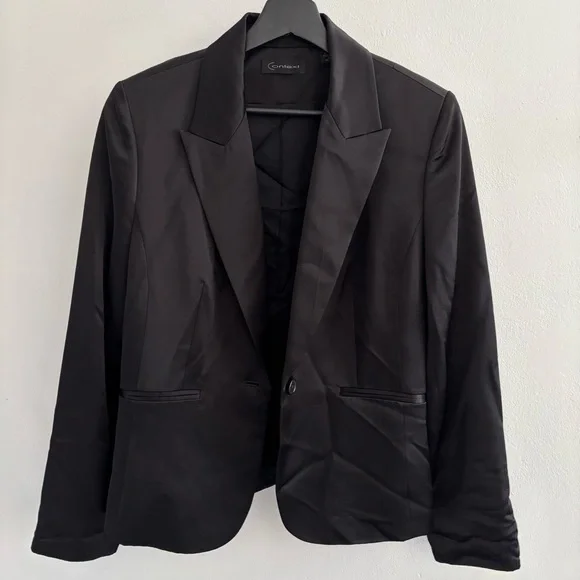 Black Satin Button Front Blazer Jacket Size 8 - Picture 1 of 14